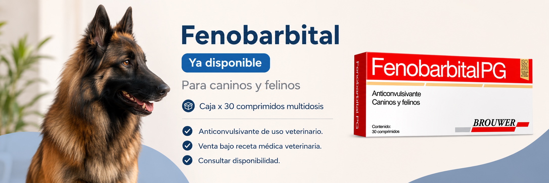 Fenobarbital PG anticonvulsivante para caninos y felinos. Caja x 30 comprimidos. Venta bajo receta médica veterinaria.